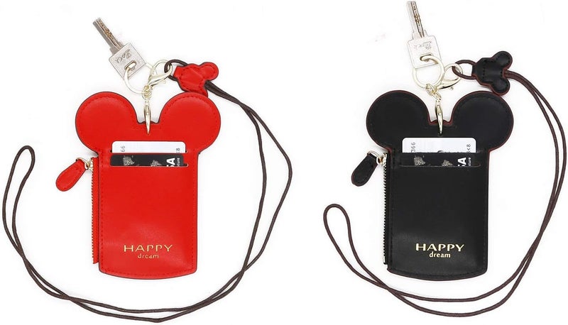 QiMing Mouse Ears Card Holder,PU Lovely Lanyard Family Toys for Girl Woman - Image 2